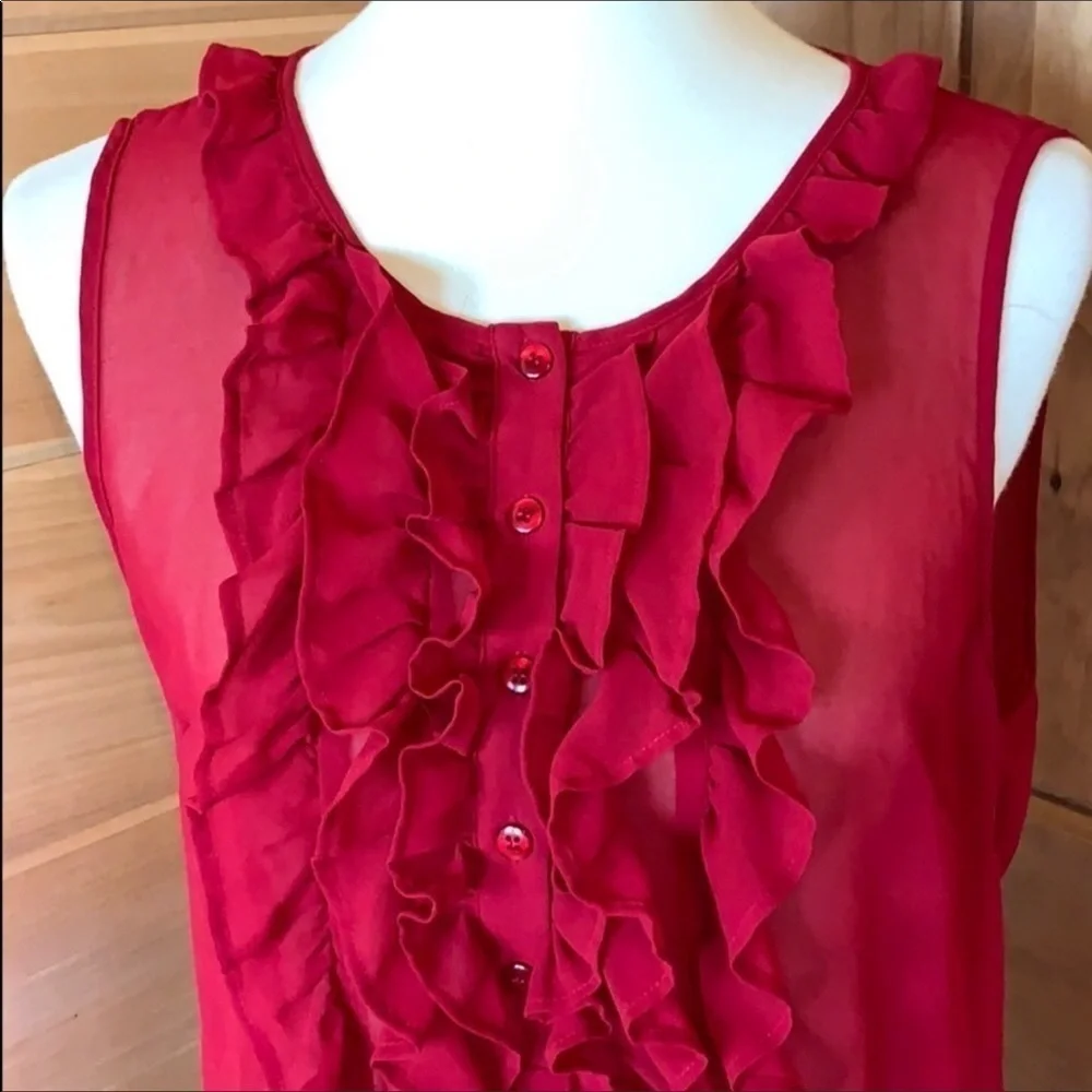 Forever 21 sheer red top with ruffle front Size Large